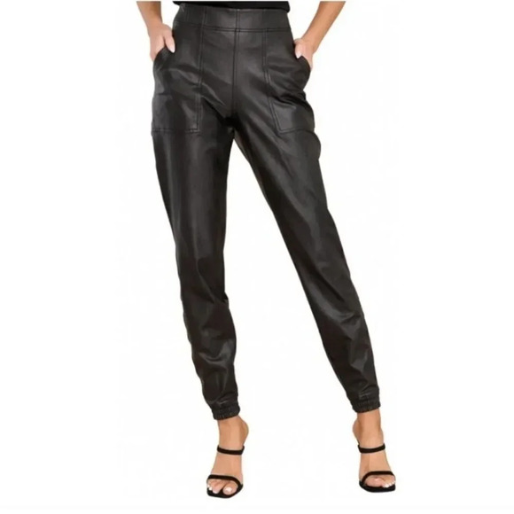 Spanx Black faux leather Like joggers NWT size Large - Picture 4 of 13